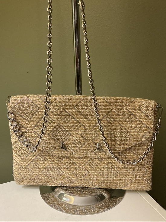 Stella & Dot Natural Woven Straw Shoulder Crossbody Bag with Silver Chain Strap | Poshmark