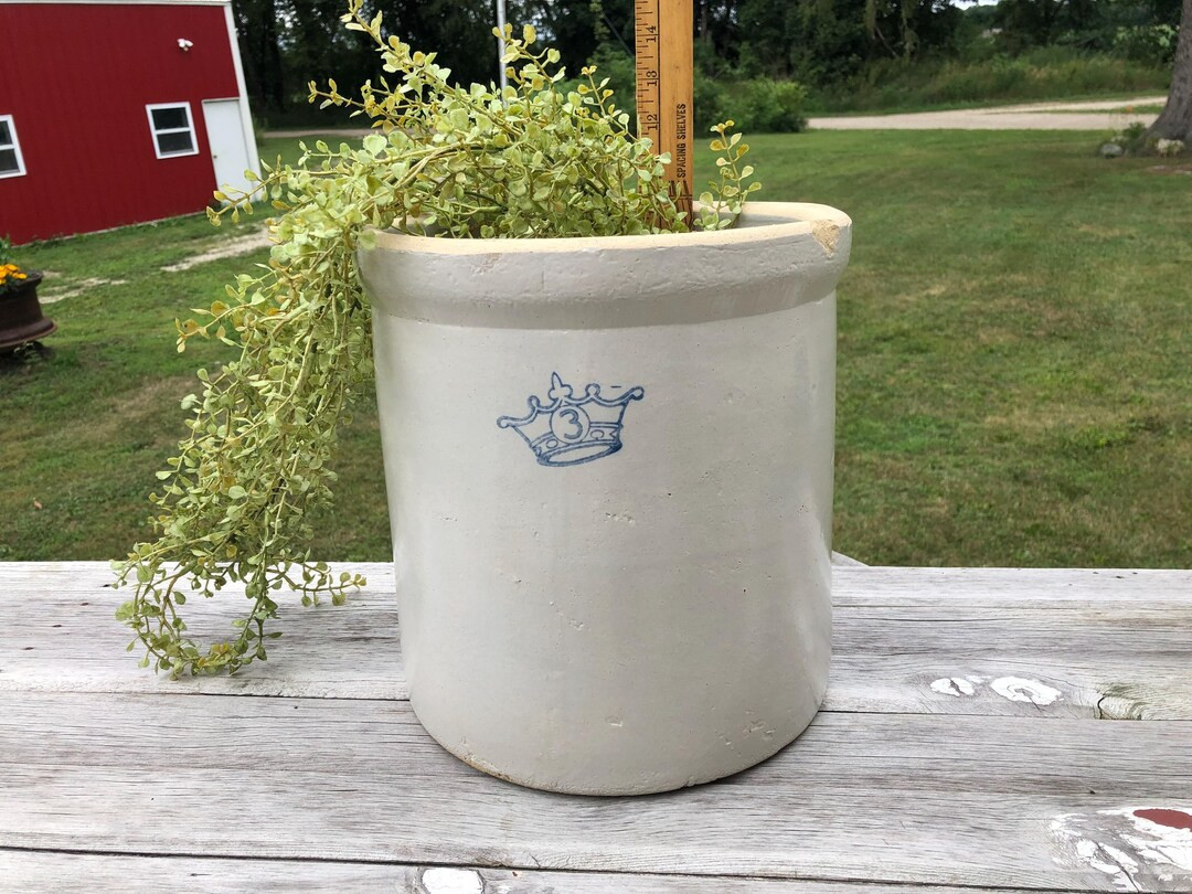 Vintage White Stoneware 3-gallon Crock: Blue Crown Logo, Farmhouse Kitchen - Etsy | Etsy (US)