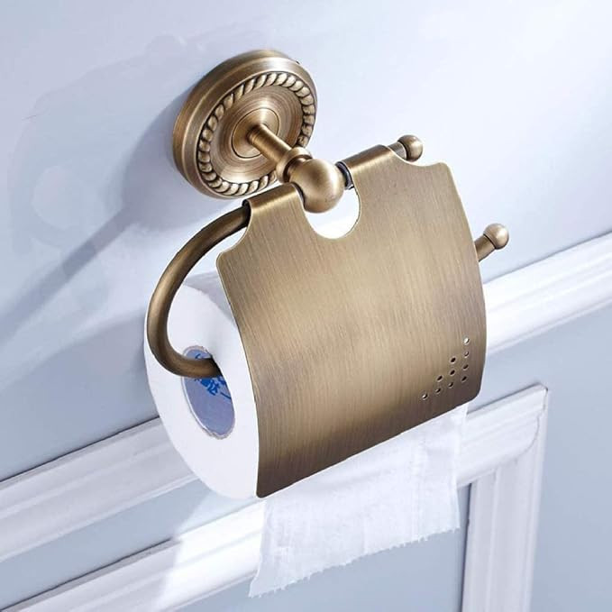 Vintage Brass Toilet Paper Holder with Cover - Wall Mounted Bathroom Tissue Roll Storage Solution... | Amazon (US)