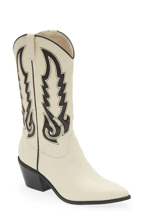 Billini Norva Western Pointed Toe Boot in Bone/black at Nordstrom, Size 8 | Nordstrom