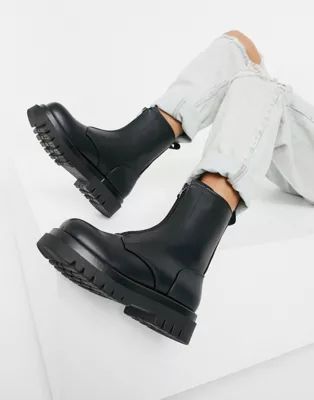 Truffle Collection zip front chunky boots in black croc | ASOS (Global)