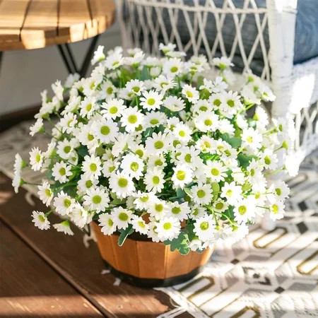 BITOUSHI Daisy Artificial Flowers for Outdoors Decoration, 12 Bundles Fake Mums Silk Flowers for Outside Look Real UV Resistant Faux Flowers Plants for Planter Front Door Home Indoor Porch - White | Walmart (US)