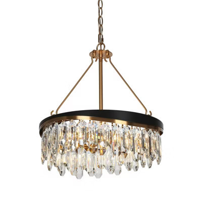 LNC Zephyrine 4-Lights 16" Mid-Century Modern Luxury Drum Crystal Chandelier, Gold and Black | Target