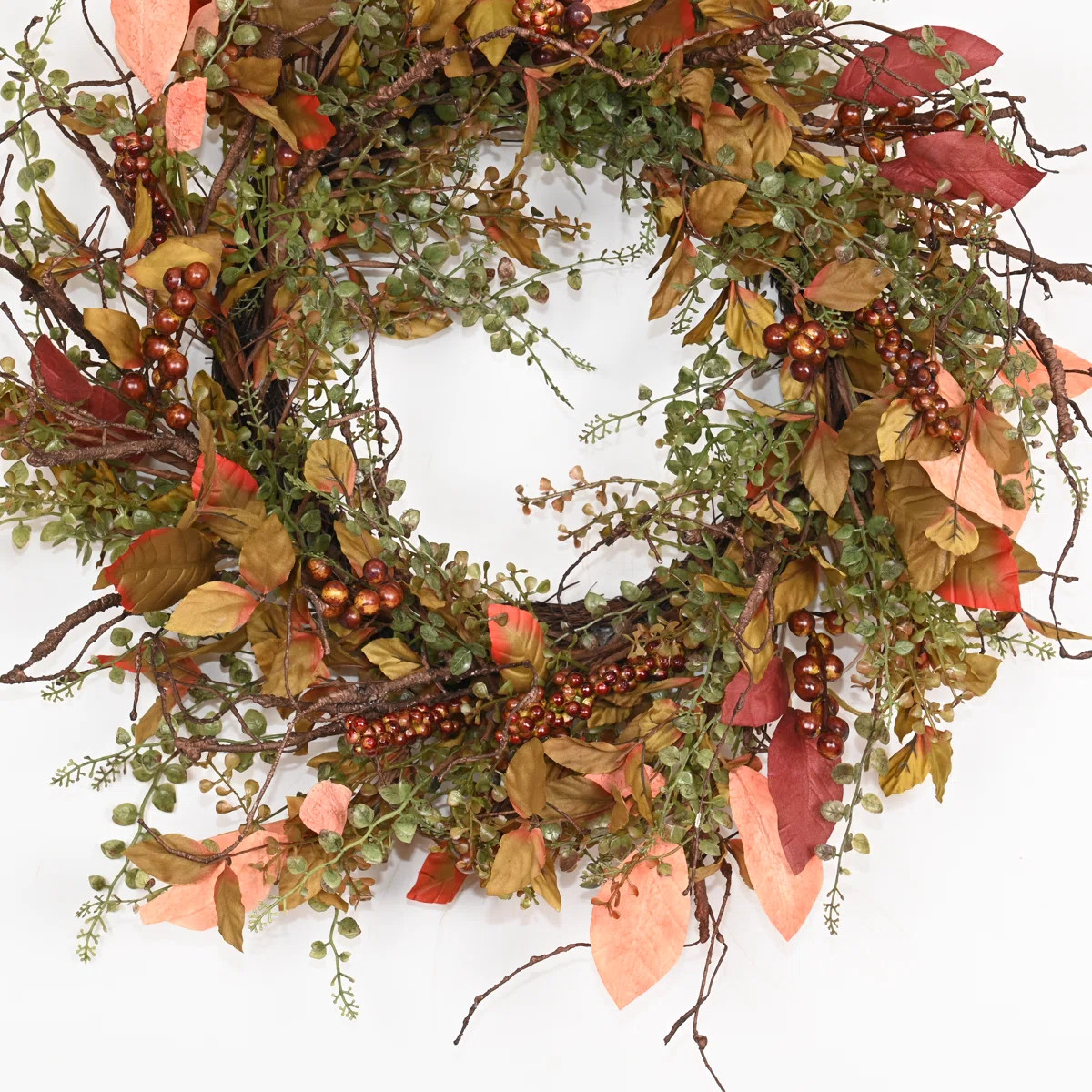 24" Large Autumn Decor Fall Thanksgiving Day Front Door Berry Wreath | Wayfair North America