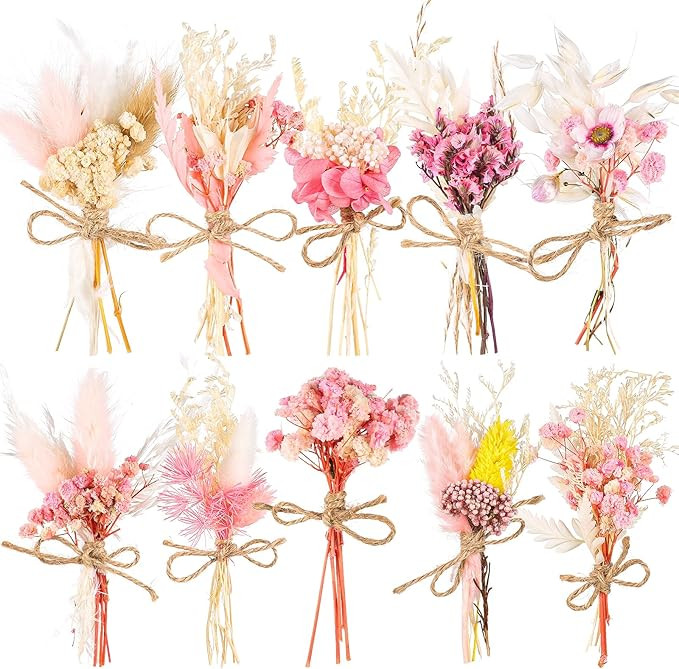 10 Pack Dried Flower Bouquets Pink Series Natural Dry Flowers Combination with Stem Boho Wedding ... | Amazon (US)