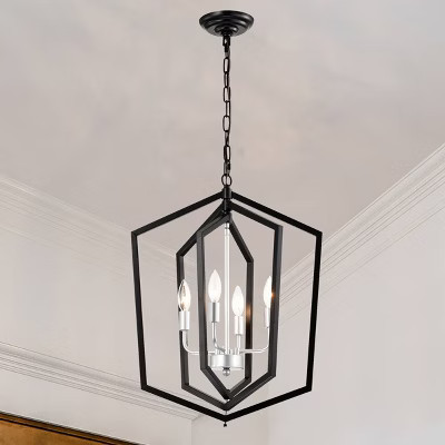 BAOURE 4 Light Chandelier,18.11 in Black Lantern Light Fixtures with Farmhouse Metal Cage Adjustable Height for Dining Room Hallway Foyer | Target