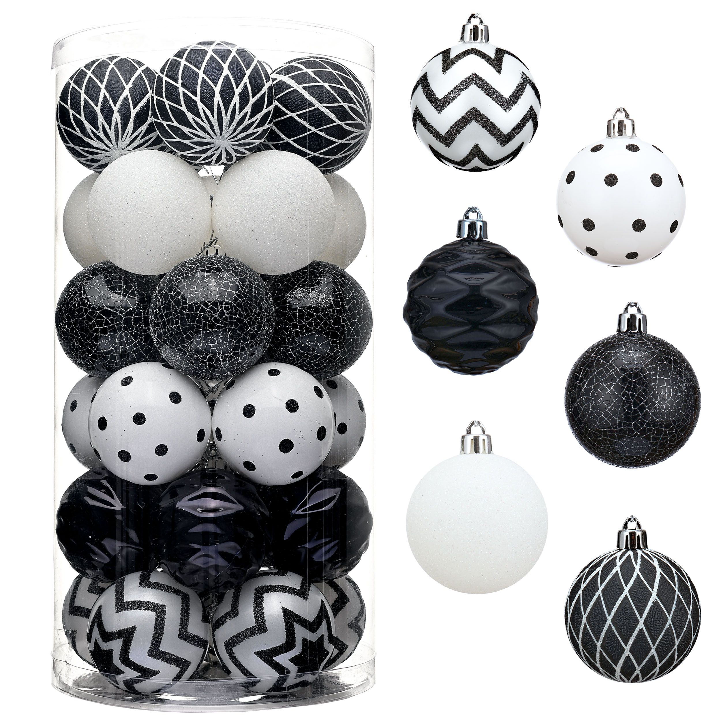 Valery Madelyn 30ct 60mm Monochrome Winter Black and White Halloween Ball Ornaments, Shatterproof... | Walmart (US)