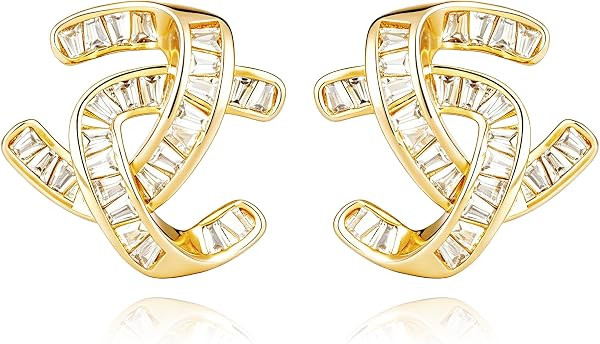 14K Gold Plated Sparkling Cubic Zirconia Stud Earrings for Women | Amazon (US)