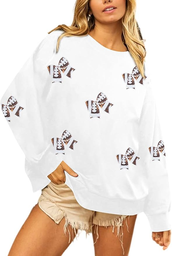 MOUSYA Womens Sequin Football Sweatshirt Game Day Long Sleeve Shirt Sunday Funday Pullover Casual... | Amazon (US)