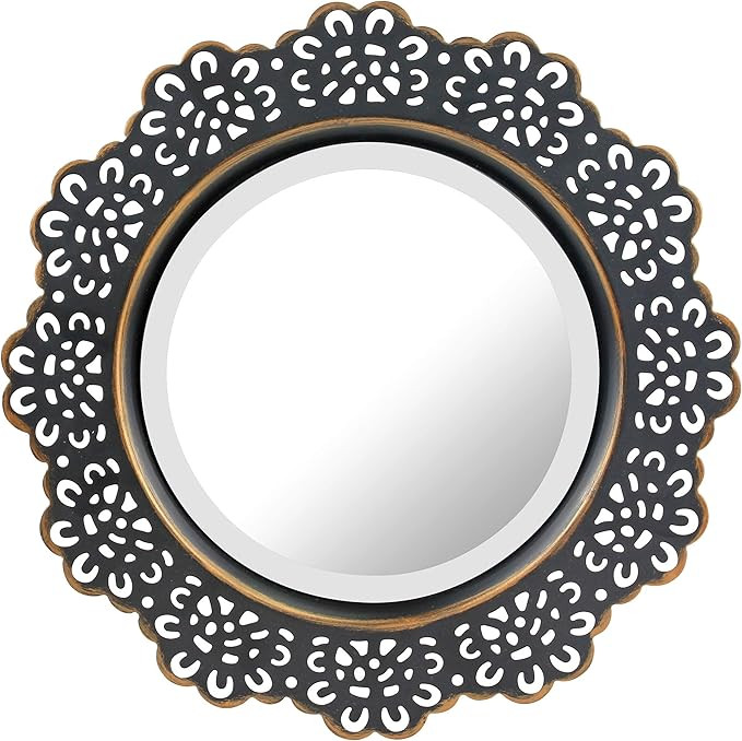 Stonebriar Decorative 12.5" Round Black Metal Lace Wall Mirror with Attached Hanger, Country Rust... | Amazon (US)