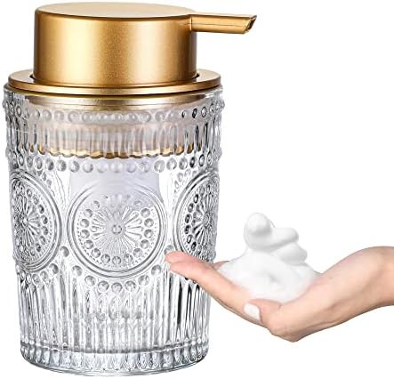 MKLZ 8 Oz Glass Foam Soap Dispenser, Clear Hand Liquid Bottles with Gold Plastic Pump, Refillable... | Amazon (US)