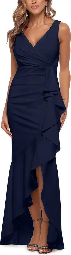 V-Neck Cascade Ruffle High-Low Gown | Nordstrom