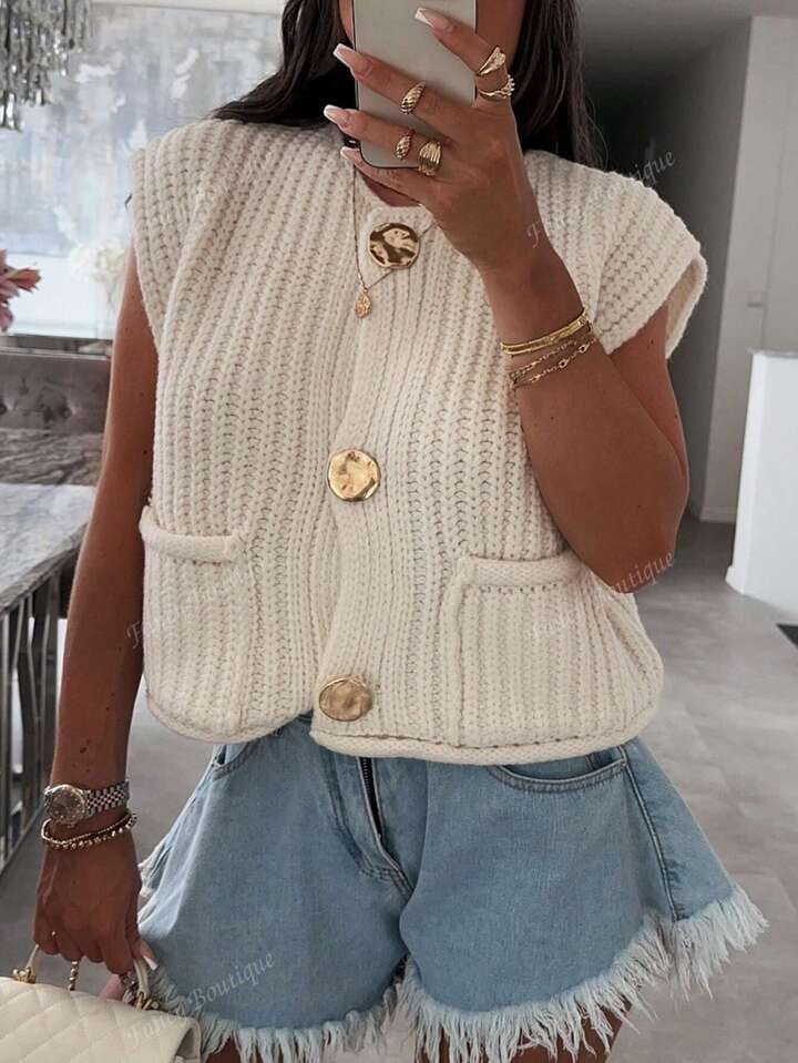 Autumn Women's Fashion New Arrivals, French Style Cardigan Sweater, Cute Button Down Sleeveless S... | SHEIN
