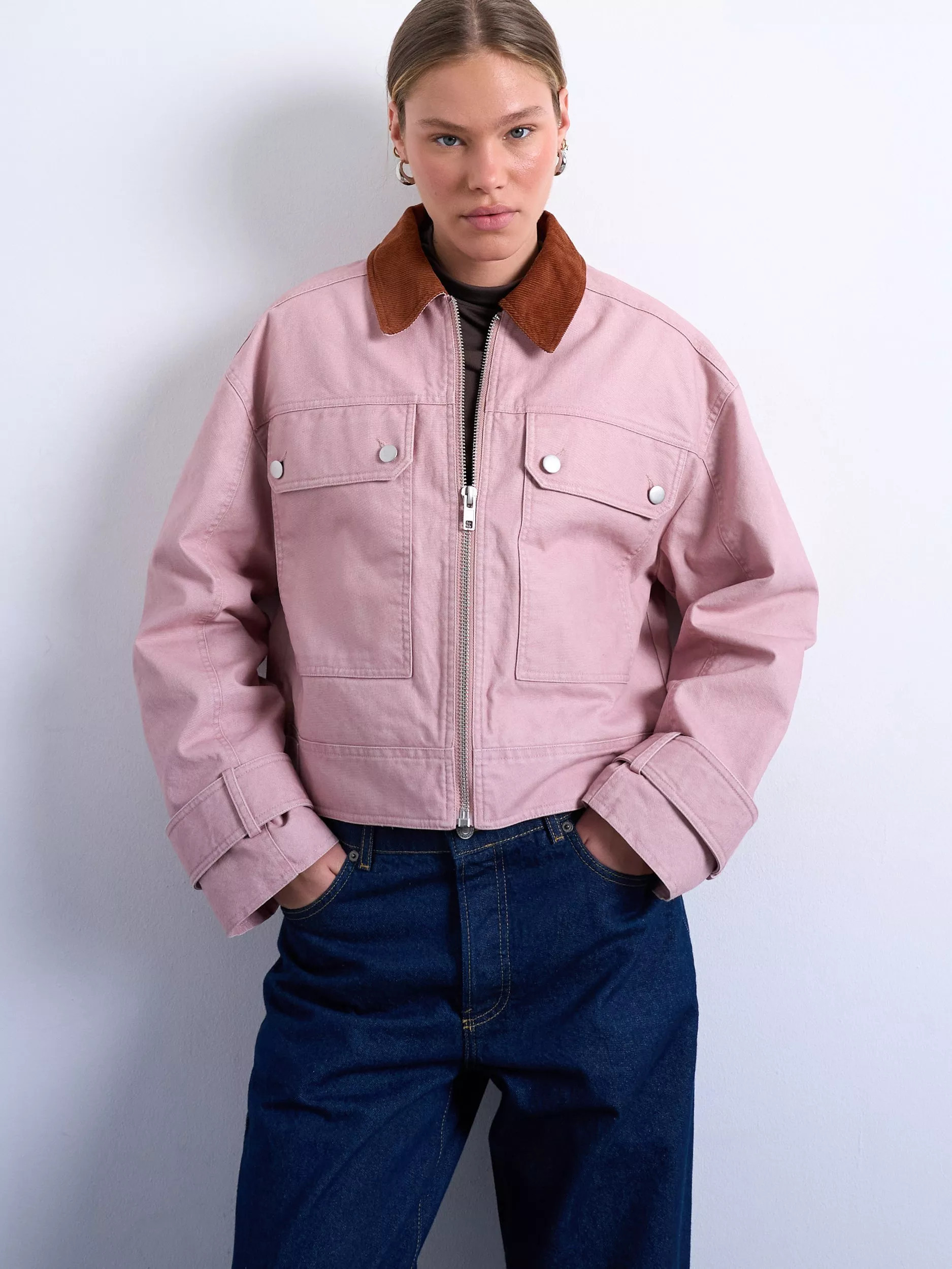 Topshop Flap Pocket Barn Jacket, Pink | John Lewis (UK)