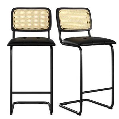 Upholstered Pu Leather Armless Chairs In Black With Back, And Firm, Cantilever Design, - Slip Protector, Fits Pubs Chairs, 2 Back For Kitchen Island, | Wayfair North America