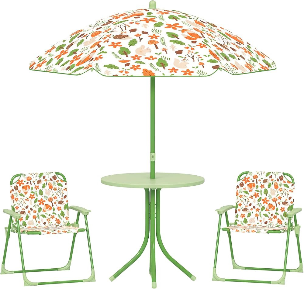 Qaba Kids Picnic Table and Chair Set, Outdoor Activity Table with Foldable Chairs, Removable Umbr... | Amazon (US)