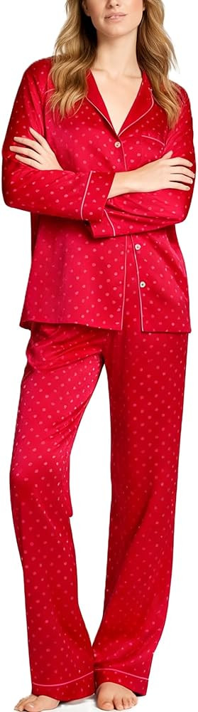 Seyurigaoka Satin Silk Valentine's Day Pajamas Set for Women Polka Dot Pjs Button Up Shirt+Pants ... | Amazon (US)