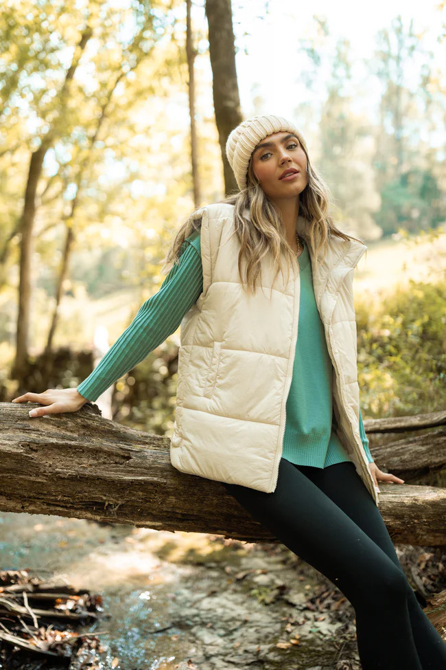 Best Bet Cream Oversized Puffer Vest SALE | Pink Lily