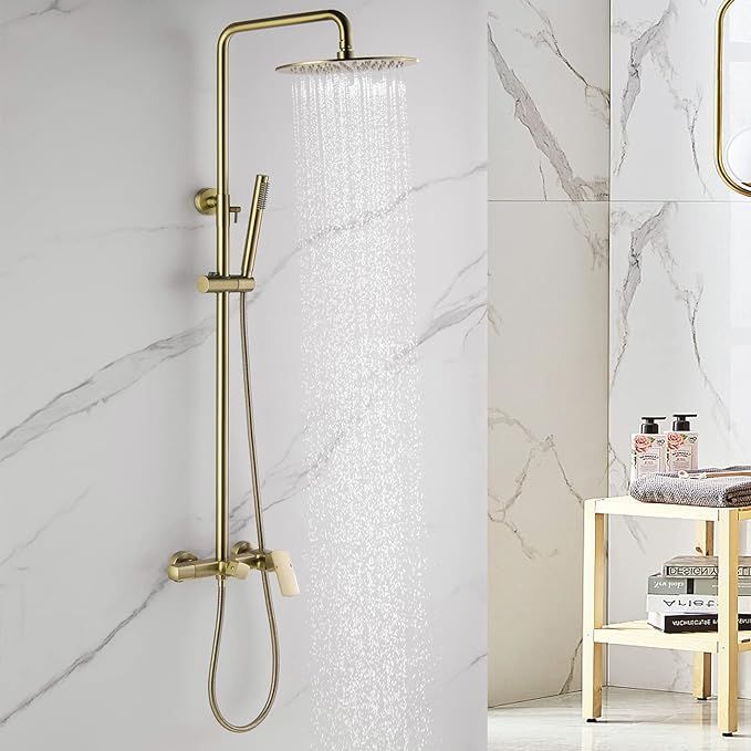 RBROHANT Brushed Gold Exposed Shower System with Tub Spout, 3-Functional Exposed Shower Fixtures ... | Amazon (US)