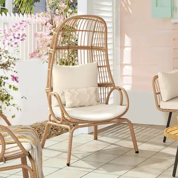 Moasis Outdoor Narrow Wicker Egg Chair Basket with Cushions | Bed Bath & Beyond