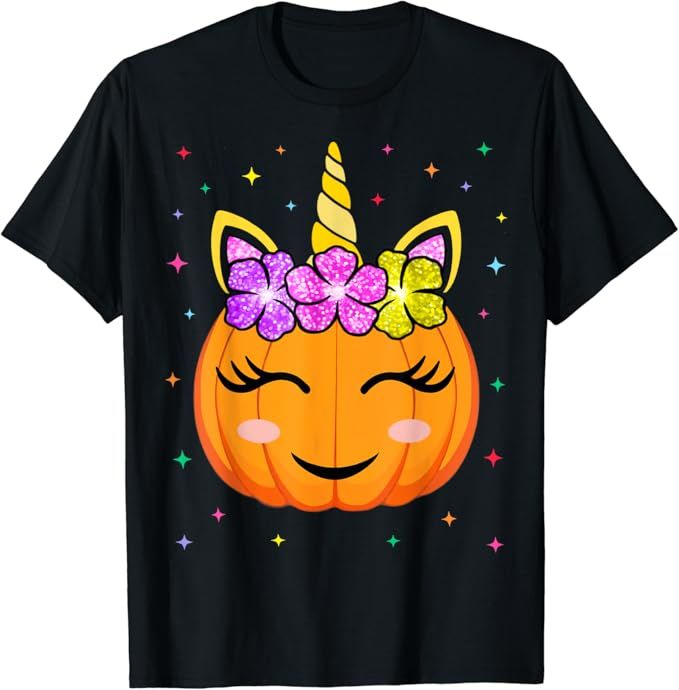 Cute Unicorn Pumpkin Girls Kids Funny Halloween Costume T-Shirt | Amazon (US)