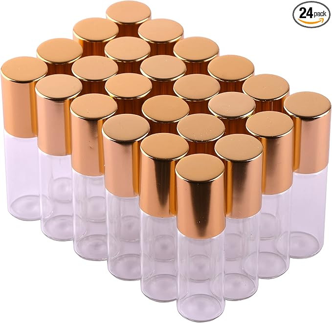 MaxMau Roller Bottles for Essential Oils, 24pcs 5ml Roll on Bottle Clear Glass Sample Test Refill... | Amazon (US)