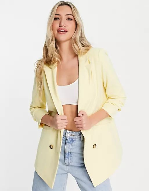 Miss Selfridge double breasted blazer in lemon | ASOS (Global)