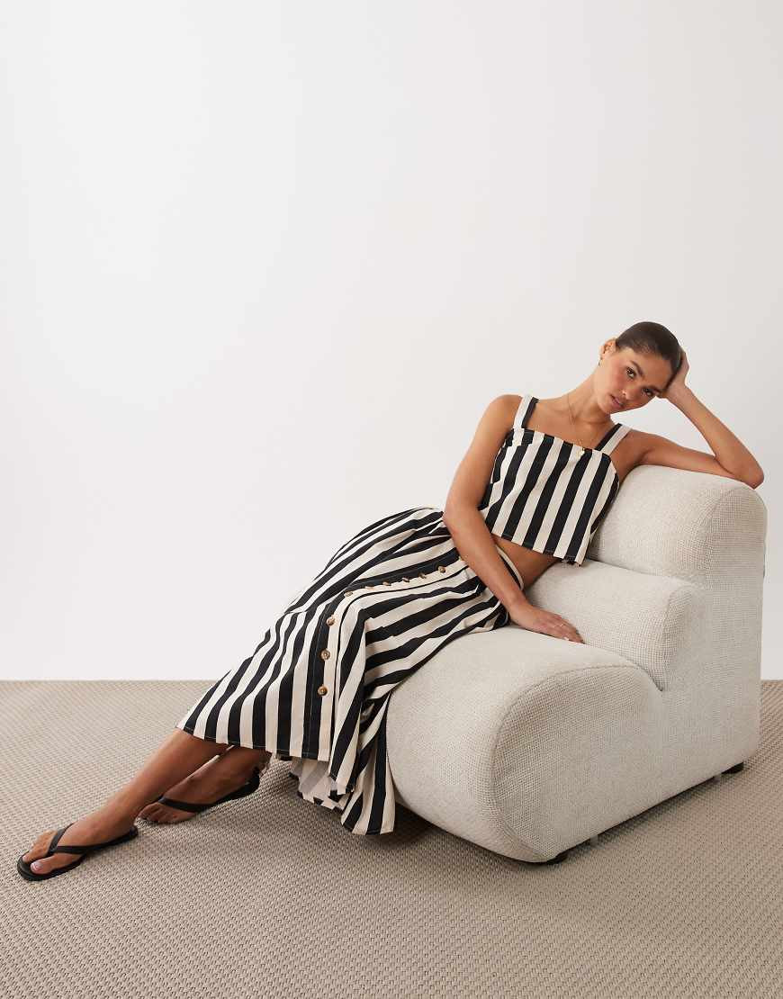 Nobody's Child cotton blend high rise button through midaxi skirt in black stripe - part of a set | ASOS (Global)