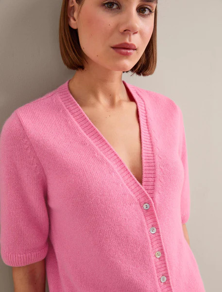 Clara Cashmere Short Sleeve Cardigan - Pink | Cefinn