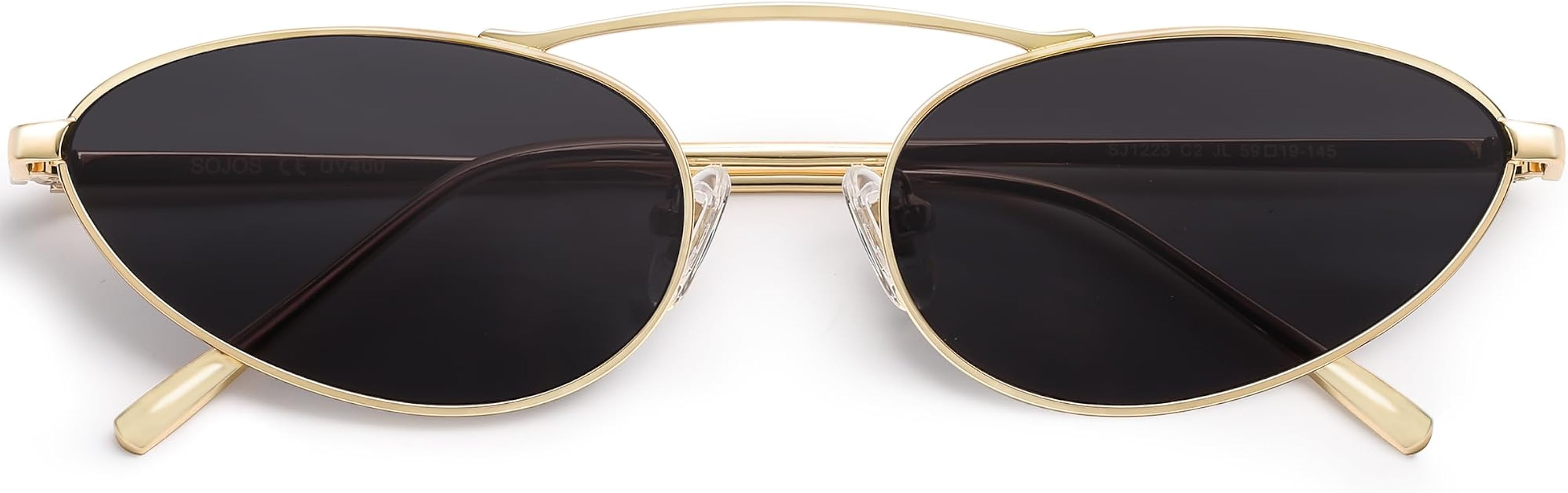 SOJOS Retro Narrow Cat Eye Sunglasses Women Men 90s Vintage Small Metal Frame Sunnies SJ1223 | Amazon (US)