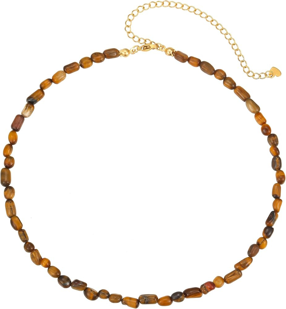 Wellike Beaded Necklaces For Women Trendy Dainty Choker Necklace Chain 18k Gold Plated Natural St... | Amazon (US)