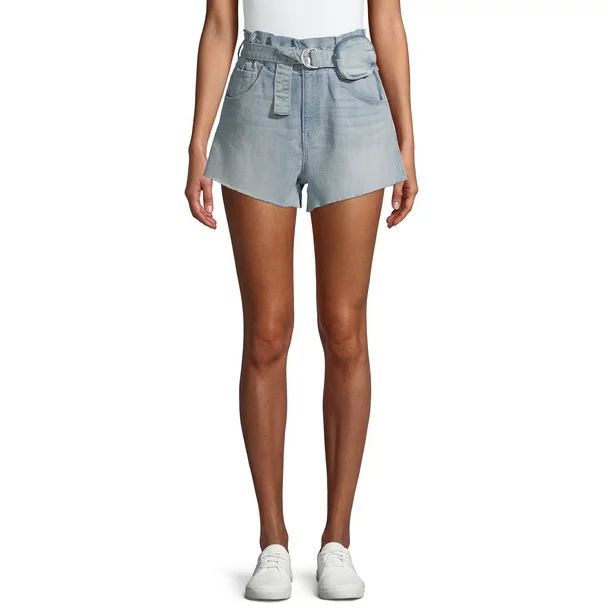 No Boundaries Juniors' Super High Rise Paperbag Shorts with Self Belt Purse | Walmart (US)
