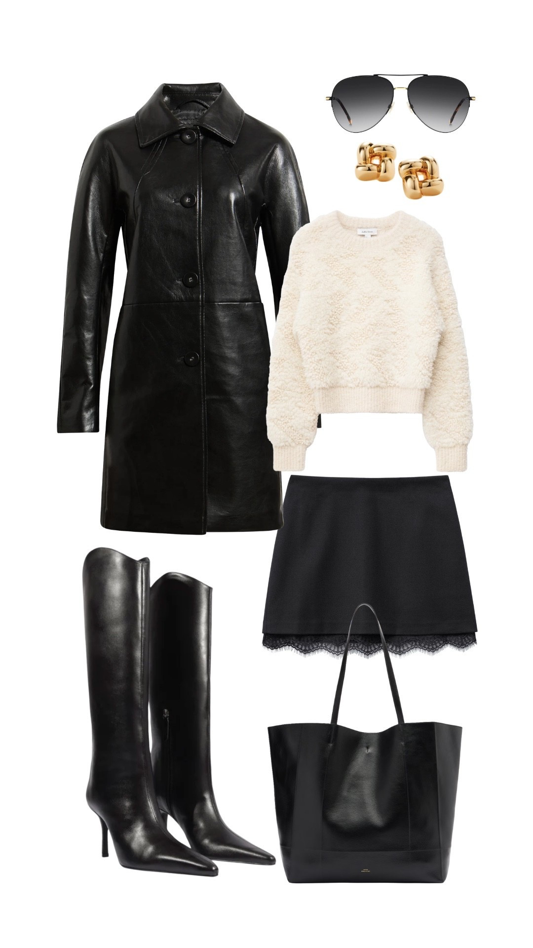 Classic black and cream for an easy elevated fall look. Perfect for a weekend in the city, lunch, or dinner.

fall outfit, elevated fall style, black and cream outfit, neutral outfit, minimalist style, classic fall outfit, leather coat, mini skirt, knee high boots, cream sweater, black handbag, timeless style, quiet luxury, chic fall outfit, capsule wardrobe

#LTKootd #LTKSeasonal #LTKOver40
