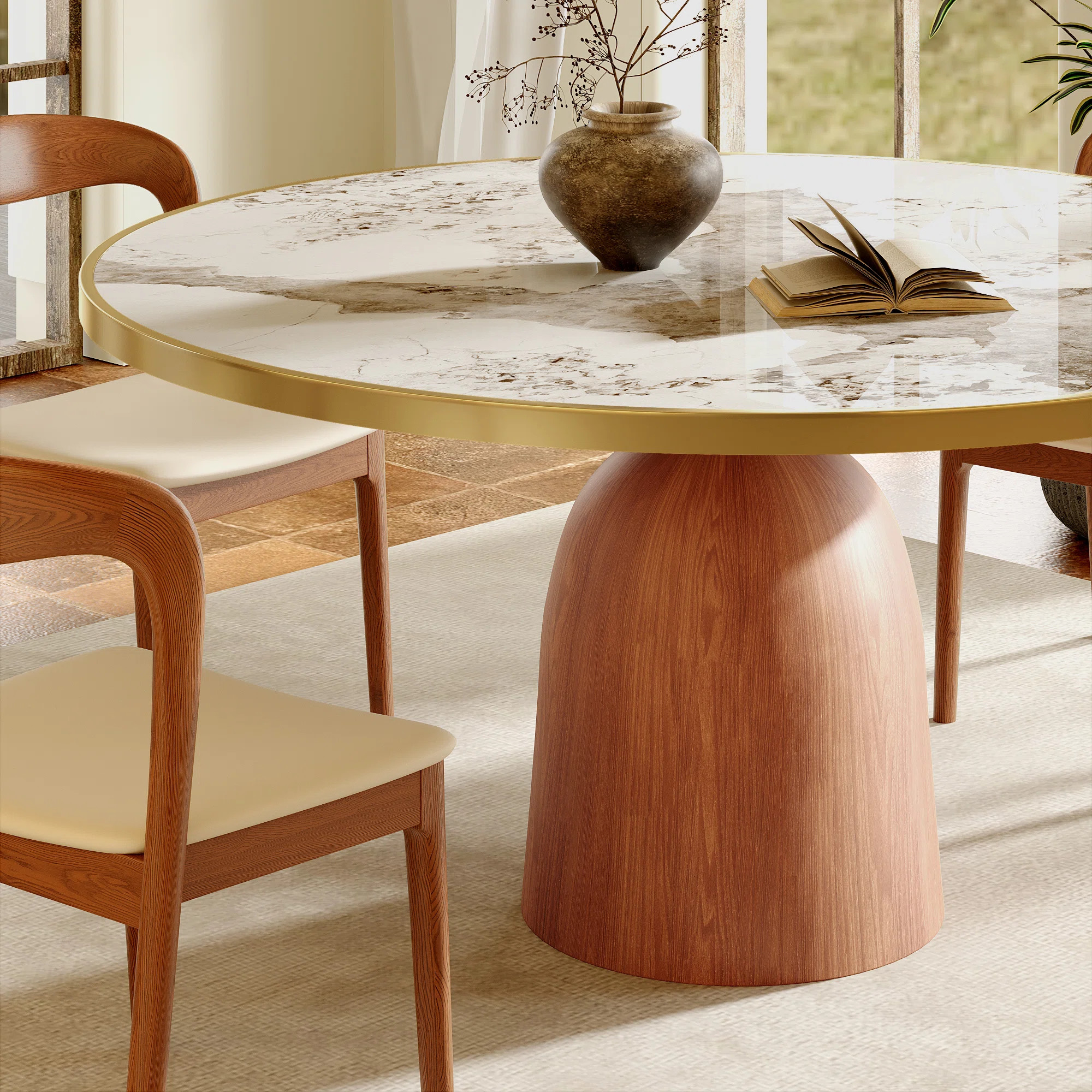 Canora Grey Mid-Century Modern Round Dining Table, 39"/43"/47"/53"/59" Sintered Stone Top, Solid ... | Wayfair North America