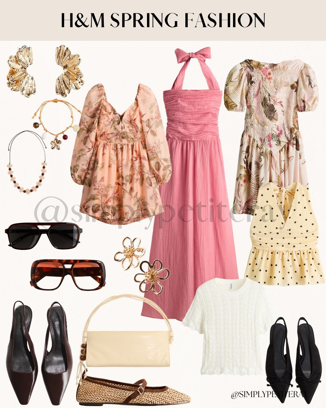 H&M Spring Fashion 🌼

I am obsessed with the textures in this H&M drop! This textured pink maxi dress with the bow detail is a dream, and the floral puff-sleeve romper is just too cute for a sunny weekend outing. 🎀

I also included some great basics like the pointelle knit tee and the polka dot peplum top. Pairing them with woven ballet flats and cream shoulder bags gives that effortless, breezy spring feel I love. 🧺

Gold flower earrings and oversized frames are the perfect finishing touches for these feminine looks.🌷

#HMStyle #SpringOutfits #FloralPrint #StyleInspo #WeekendVibes #AffordableFashion

#LTKootd #LTKspring #LTKhaul