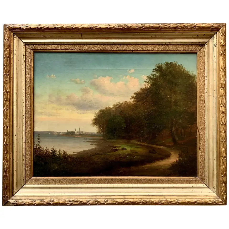 Danish 19th Century Oil Painting of Kronborg Castle in Original Gilded Frame | 1stDibs