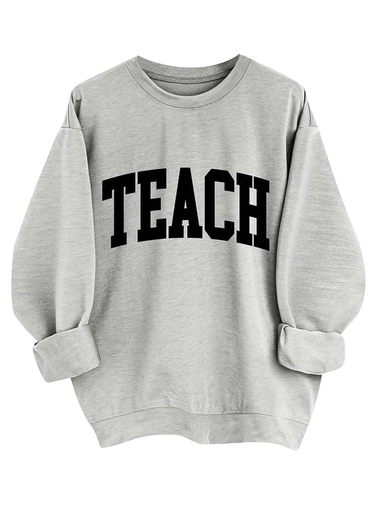 GORGLITTER Women's Cute Teacher Crew Neck Sweatshirt Letter Graphic Oversized Pullover Tops | Amazon (US)