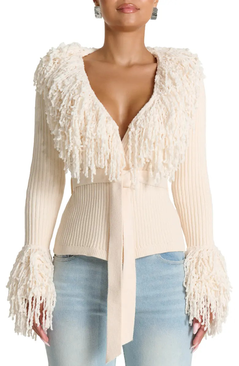 Fringe Tie Waist Chenille Cardigan | Nordstrom