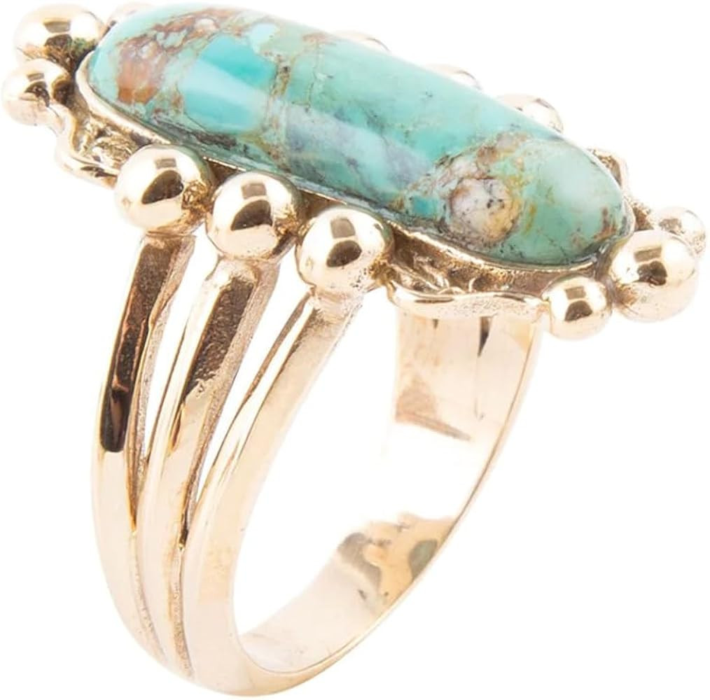 Barse Jewelry Plateau Blue Turquoise and Golden Ring | Amazon (US)