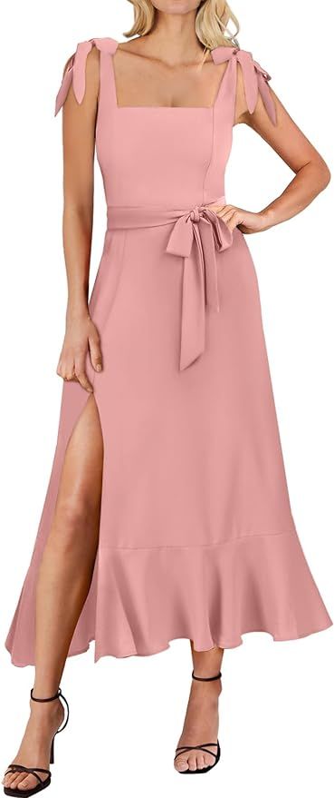 ANRABESS Women's Square Neck Ruffle Split Midi Formal Summer Dress Elegant Wedding Guest Cocktail... | Amazon (US)