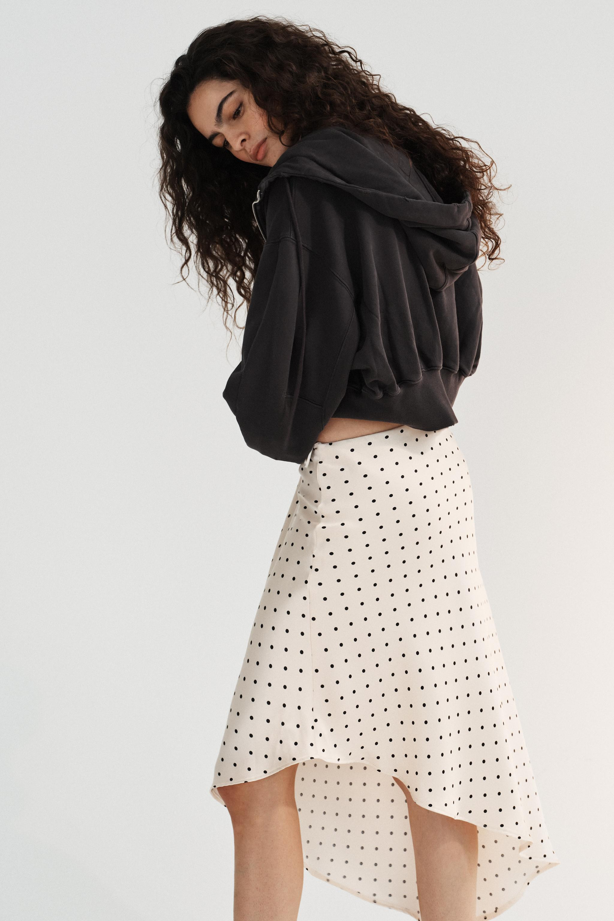 ASYMMETRIC POLKA DOT SATIN SKIRT | Zara UK