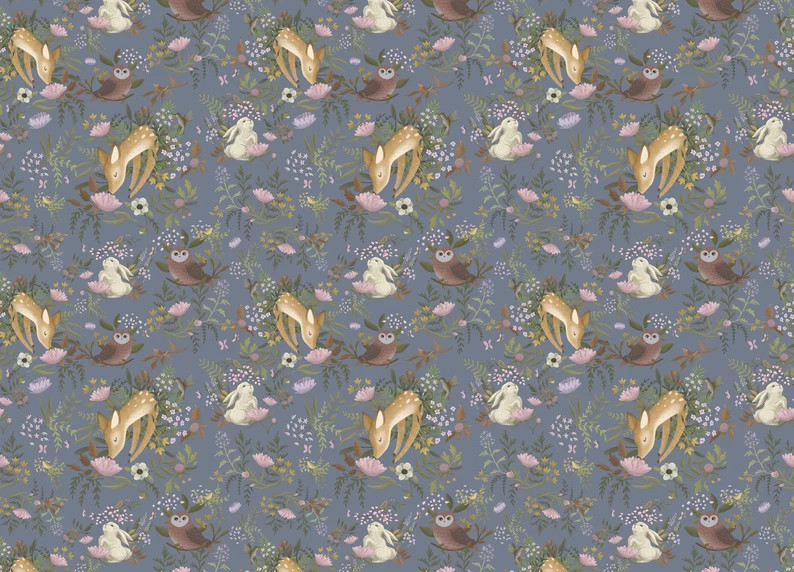OH Deer Wallpaper  Dark  Forest Bunny Scene Mural  Floral - Etsy | Etsy (US)