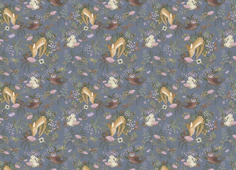 OH Deer Wallpaper  Dark  Forest Bunny Scene Mural  Floral - Etsy | Etsy (US)