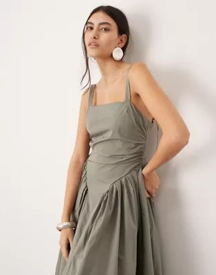 ASOS EDITION ruched drop waist maxi dress with D ring detail in grey | ASOS (Global)