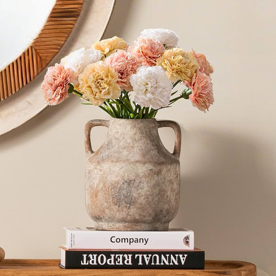 Mitt&Ditt Ceramic Flower Vase with Handles, 8 inch Tall Off-White Vase, Decorative Terracotta Vas... | Amazon (US)