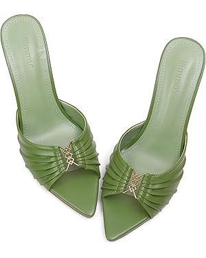 iiimmu 3.5 IN Stiletto Mules High Heels with Pointed Peep Toe Heeled Sandals Faux Leather | Amazon (US)