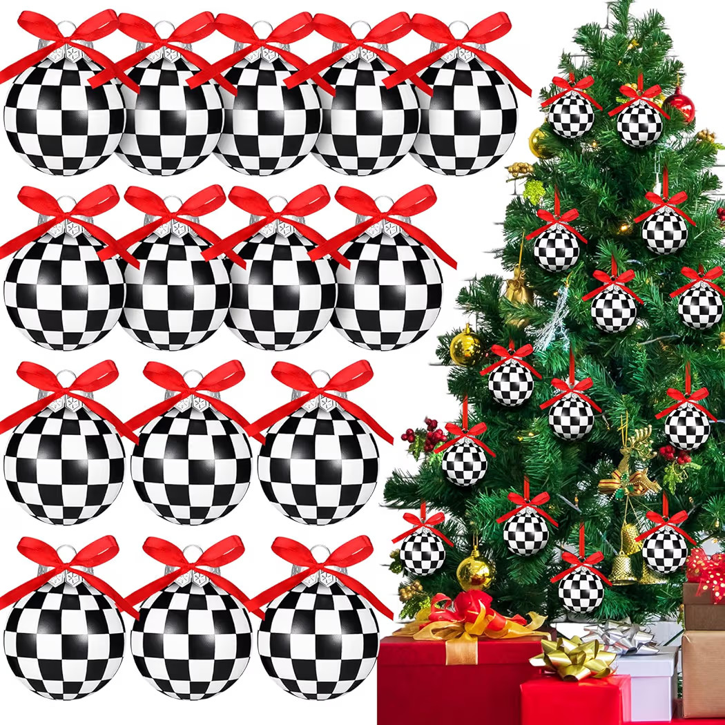 Chuangdi 24 Pcs Christmas Ball Ornaments for Tree Decorations Modern Striped Swirl Polka Dots Han... | Amazon (US)