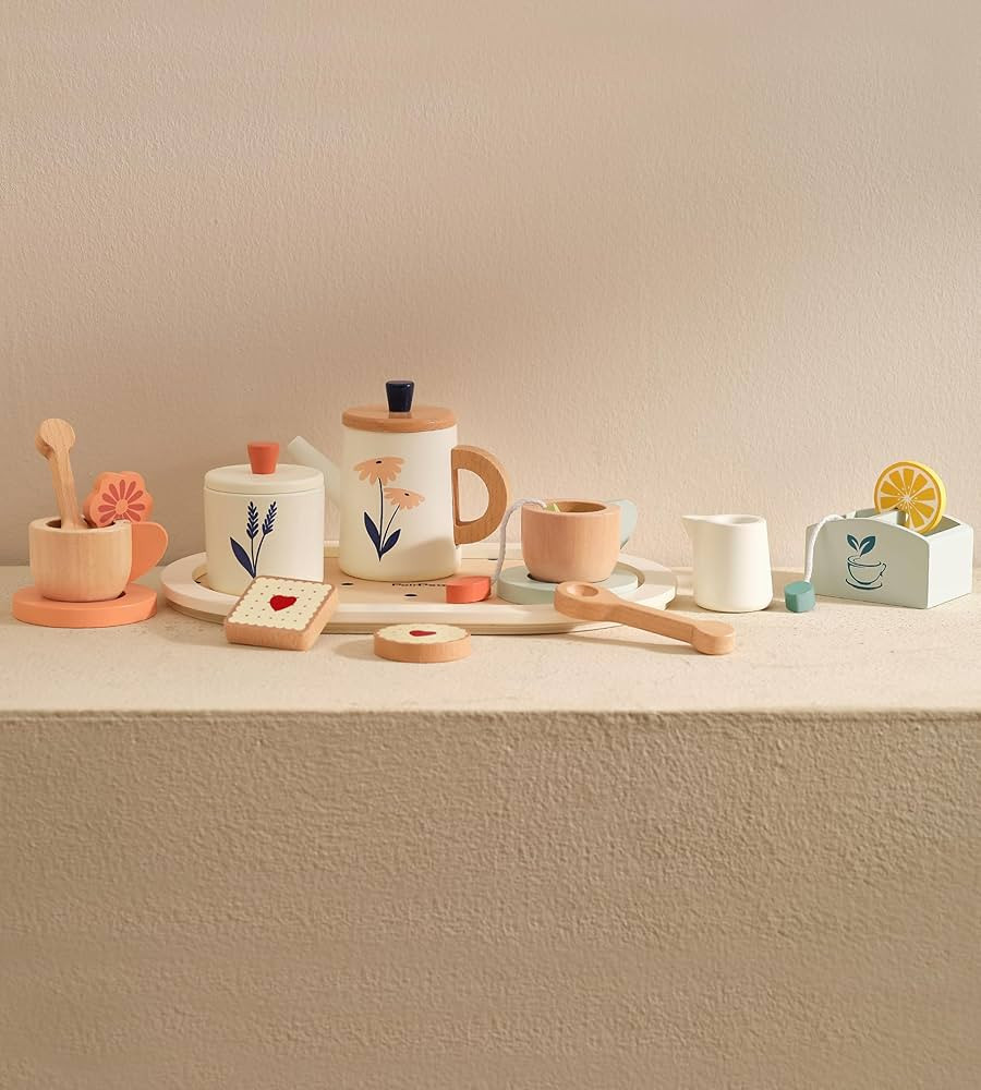 PairPear Wooden Tea Set for Toddlers,Wooden Toys Tea Party Set Play Kitchen Accessories for Kids ... | Amazon (US)
