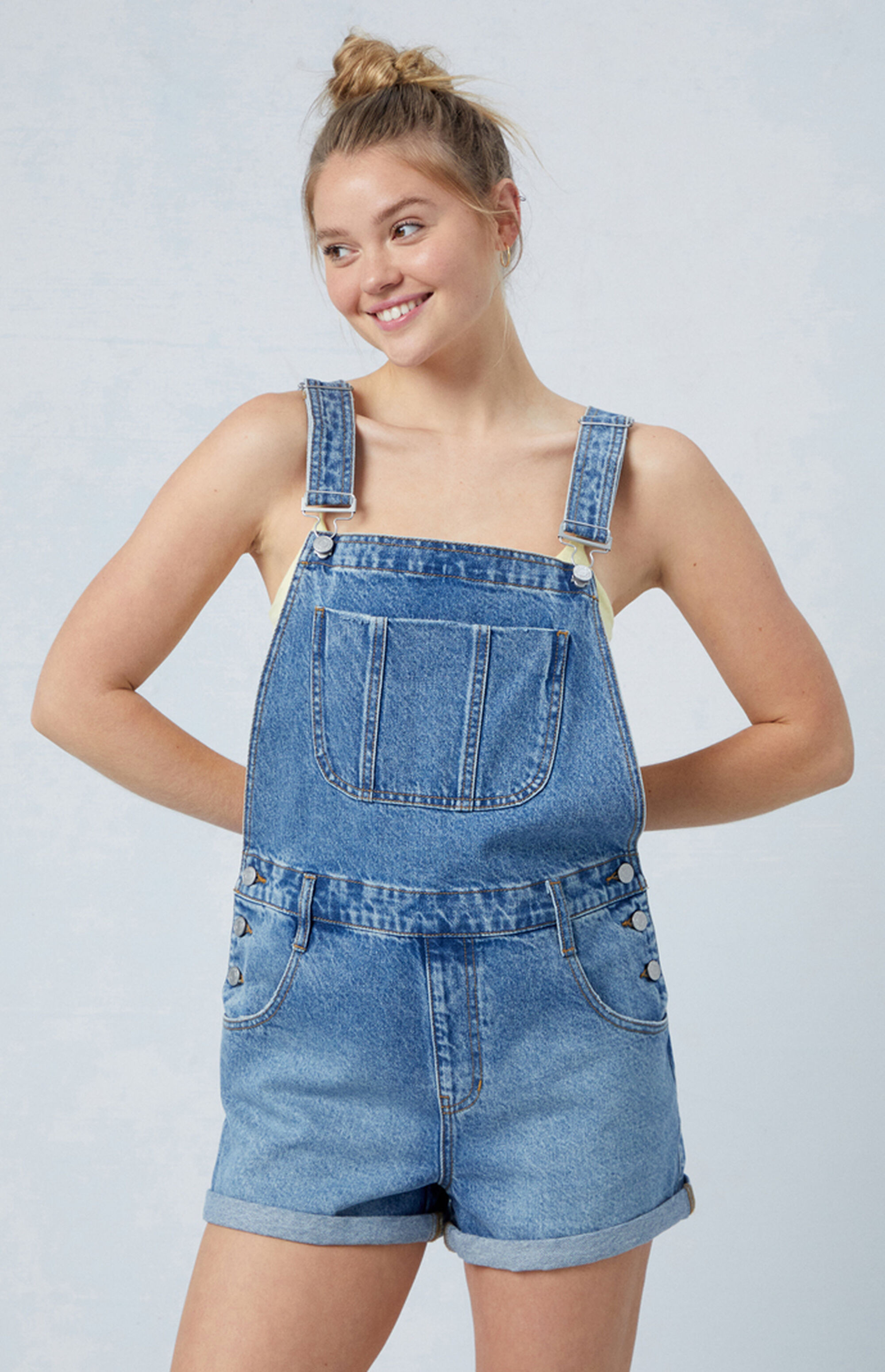 PacSun Eco Medium Indigo Denim Short Overalls | PacSun