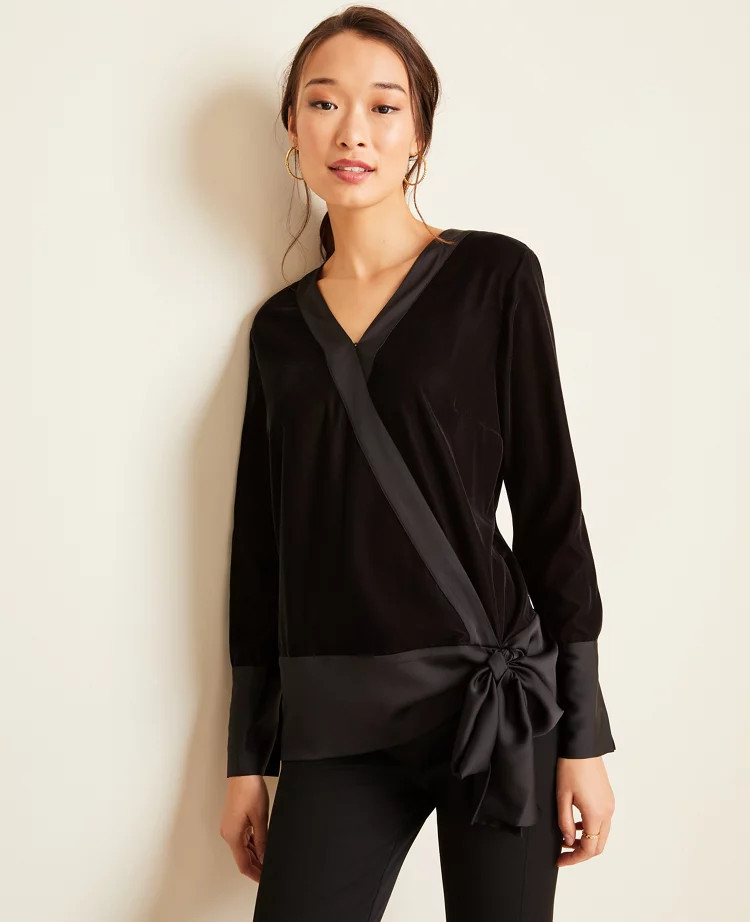 Velvet Tie Waist Wrap Top | Ann Taylor (US)